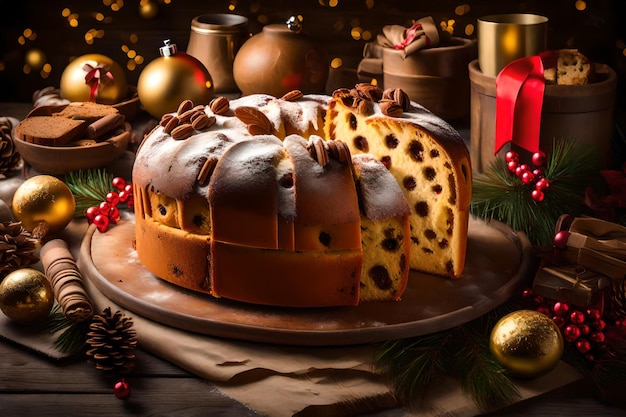 Italian cake named panettone typical christmas cake