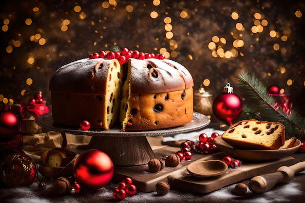 Foto torta italiana chiamata panettone tipica torta di natale