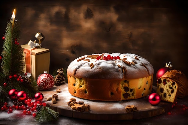 Photo italian cake named panettone typical christmas cake