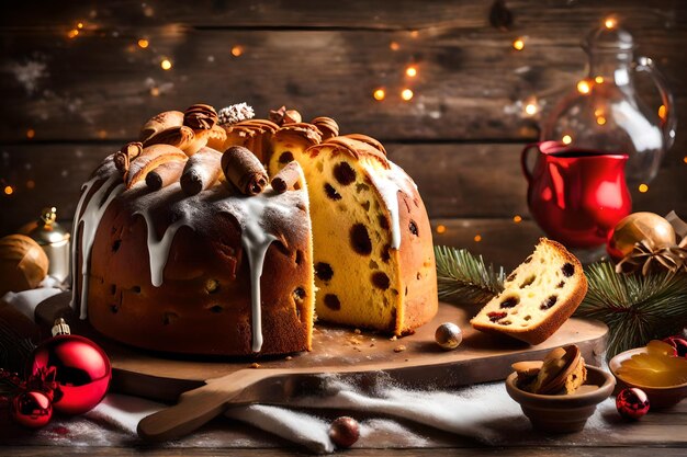 Photo italian cake named panettone typical christmas cake