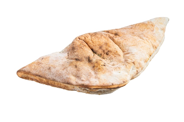 Foto pizza italiana calzone con pollo e formaggio isolato su sfondo bianco