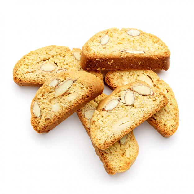 Italian cantuccini cookie with almond filling. Isolated on white