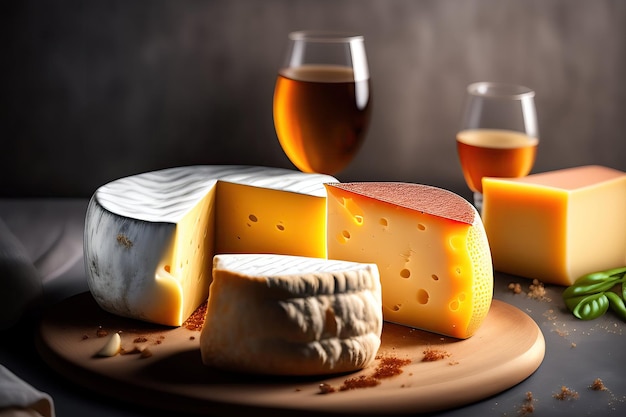 An Italian cheese plate and a glass of wine