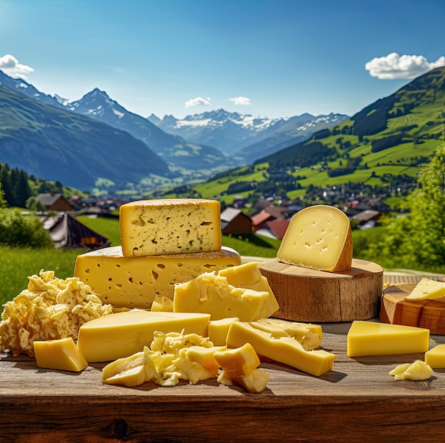 Italian cheeses on a wood tray