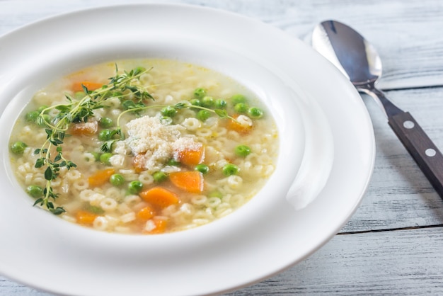 Italian chicken pasta soup with parmesan