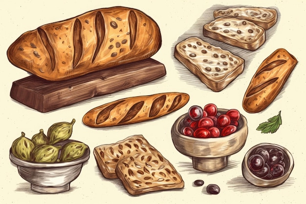 Italian ciabatta bread slices filled with spices and olives Generative AI