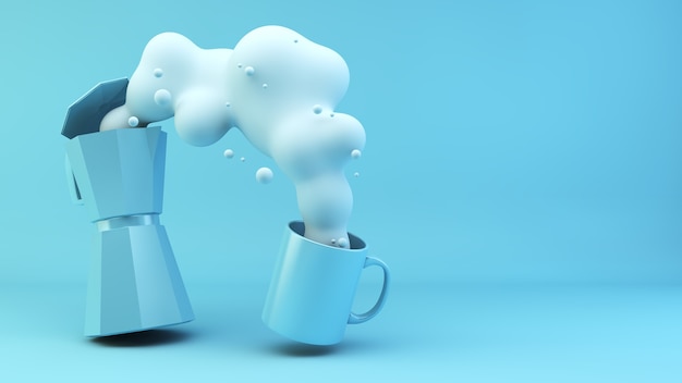 Photo italian coffee maker serving liquid to a mug 3d rendering