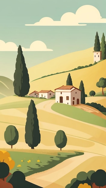 Italian Countryside Reverie Illustration Background of the Italian Countryside