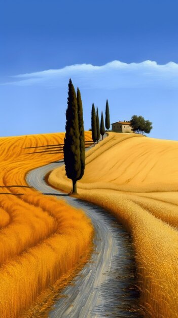 The italian countryside a stunning landscape of wheat fields lone trees and cypresses