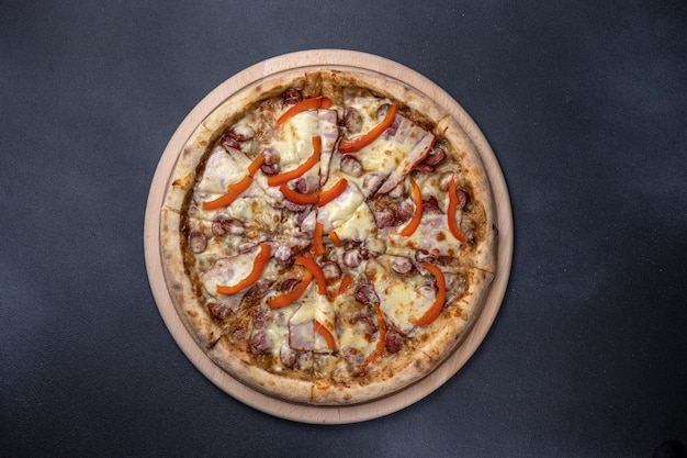 Italian cuisine Delicious pizza on a dark background
