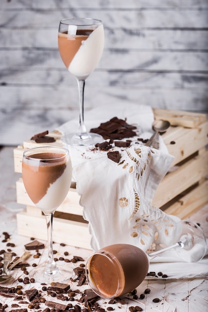 Italian dessert chocolate and vanilla panna cotta