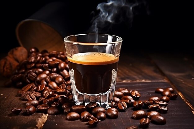 Italian espresso shot with coffee beans