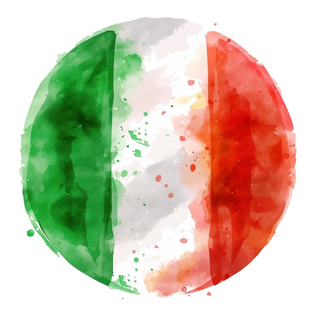 Italian flag colors round icon watercolor illustration Green white red tricolor round shape clip art