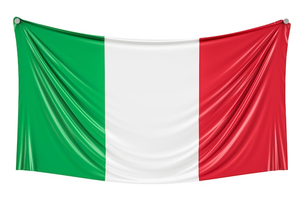 벽 3D 렌더링에 걸려 있는 이탈리아 국기