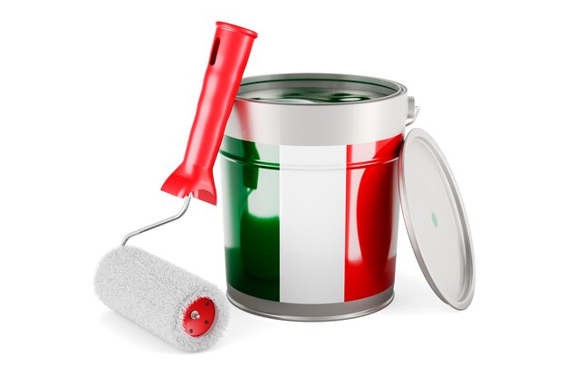 Italian flag on the paint can 3D rendering