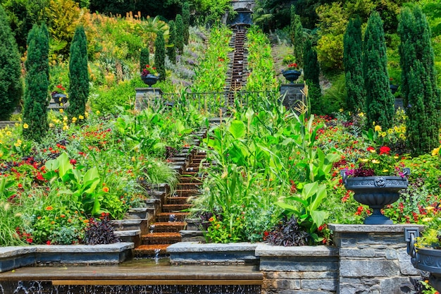 Italian flower water stairs on the island of flowers Mainau on Lake Constance Germany