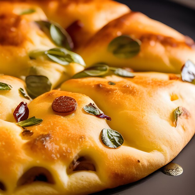 Italian focaccia bread with rosemary and garlic served on plate food picture wallpaper photos