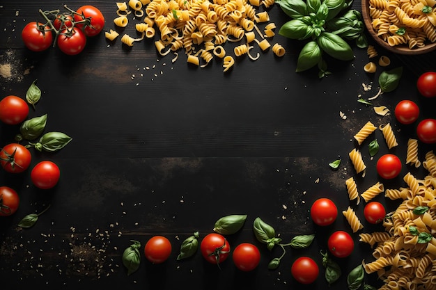 イタリア料理の背景 イタリア料理 暗い背景に食材 料理コンセプト 料理の背景