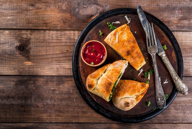 Italian food, closed pizza calzone