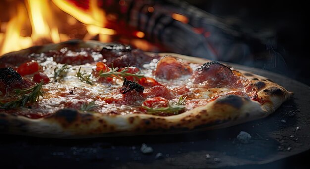 Italian food concept readytoeat thin crust pizza made in a woodfired oven