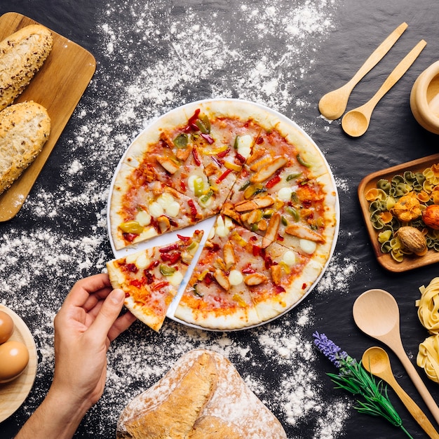 Foto concetto di cibo italiano con pizza