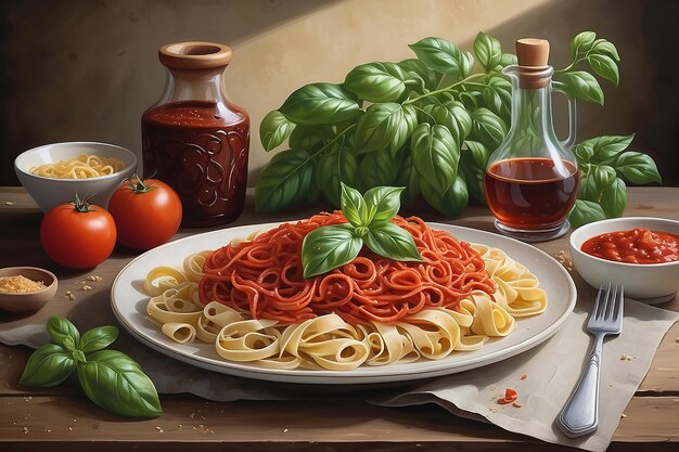 イタリア料理の食材と空の皿