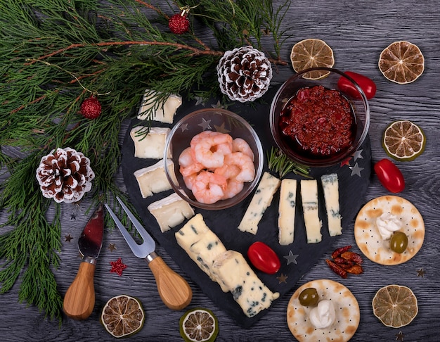 Italian food Flat lay with Christmas decor