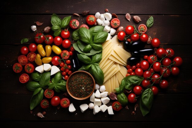 Foto ingredienti alimentari italiani che formano la bandiera italiana