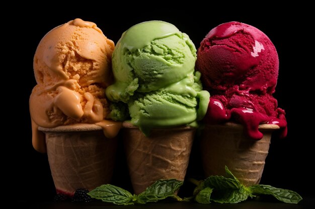 Photo italian gelato is a frozen dessert made with a base of milk cream and sugar it is typically churn
