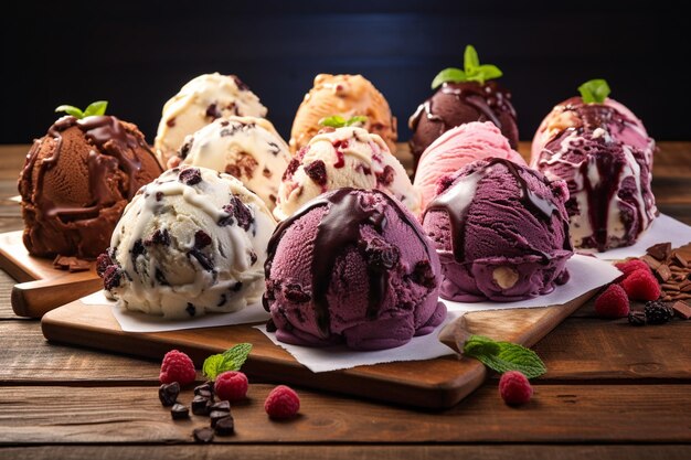 Photo italian gelato is a frozen dessert made with a base of milk cream and sugar it is typically churn