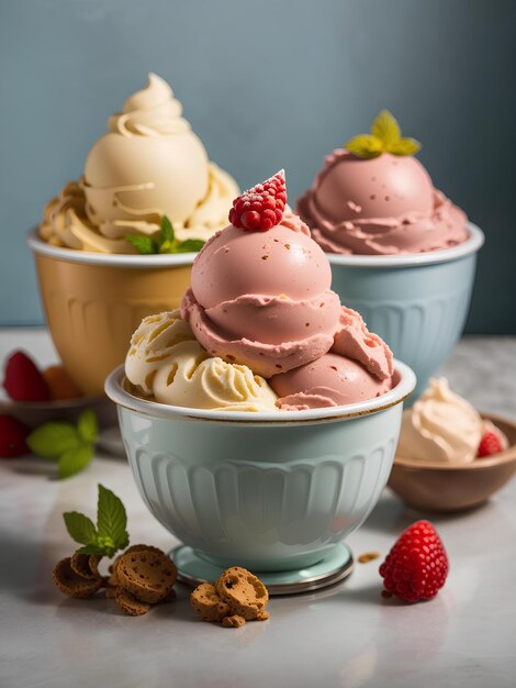 Italian gelato is frozen dessert made with milk cream sugar and flavorings advertising photograph