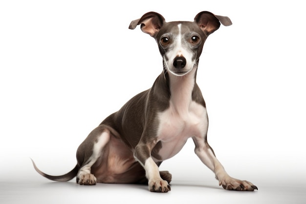 Italian Greyhound Dog Sitting On A White Background