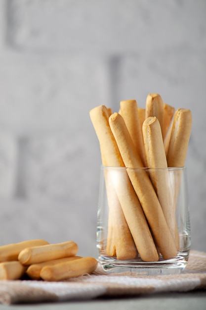 Italian grissini or salted bread sticks Fresh italian snack