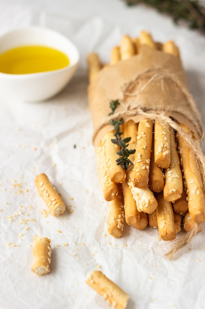 Italian grissini or salted bread