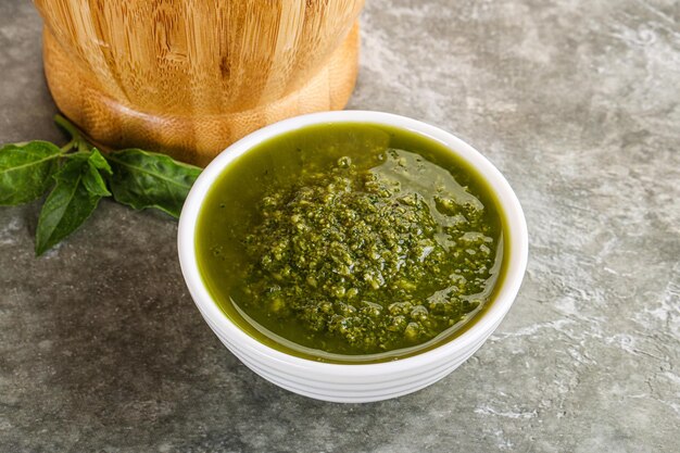 Italian Homemade vegetarian basil pesto sauce