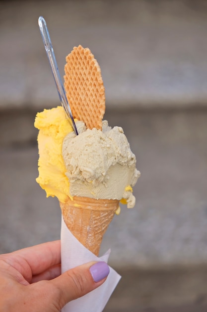 Italian Ice cream in cone -