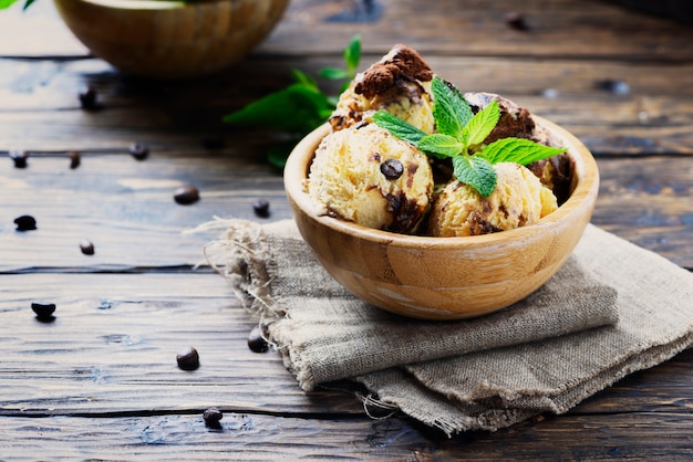 Italian ice cream ÃÂ«tiramisuÃÂ» with coffee and mint