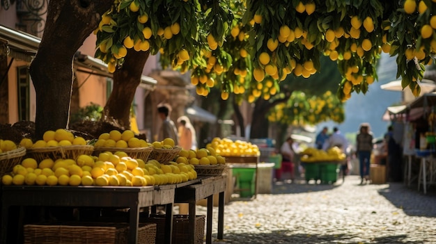 イタリアのレモングローブとリモンチェッロとレモン入りペストリーの木箱