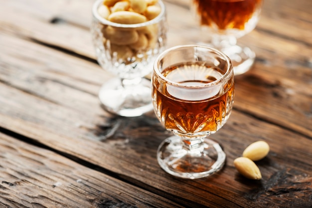 Italian liqueur amaretto in glasses