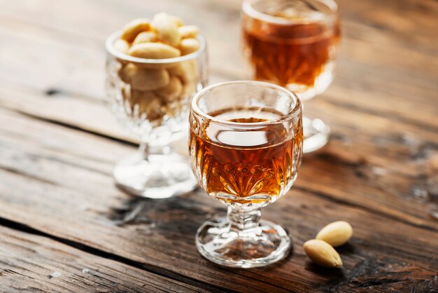 Italian liqueur amaretto in glasses