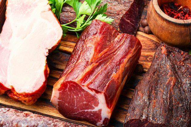 Italian meat platter.cured meat and sausages.close\
up,macro