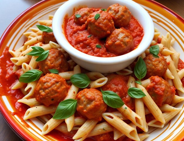 Italian meatballs with pasta and tomato sauce