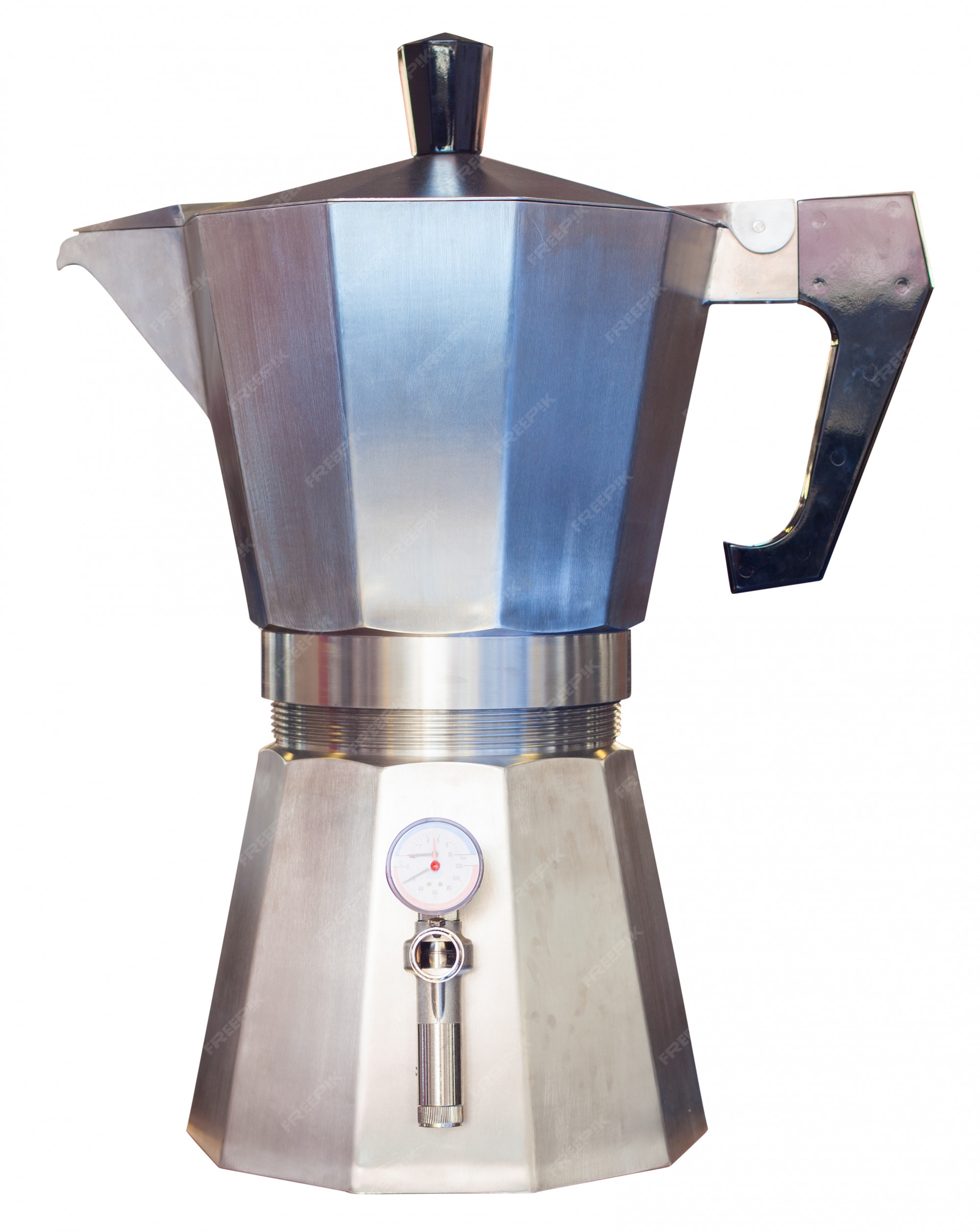 Italian Metallic Coffee Maker Isolated White Mocha Coffee Pot