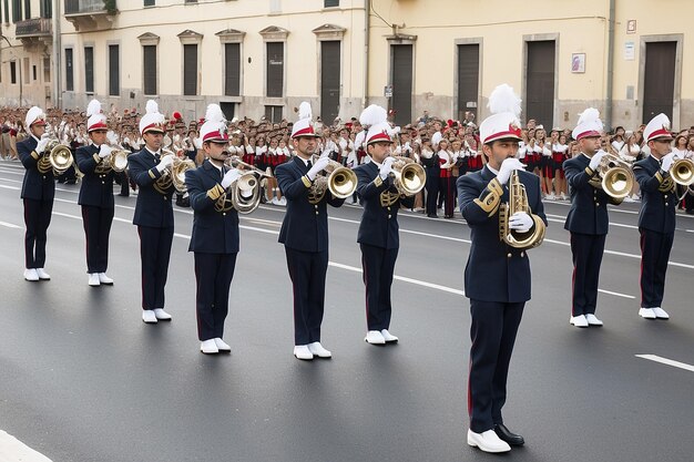 Photo the italian navy marching band plays during the parade