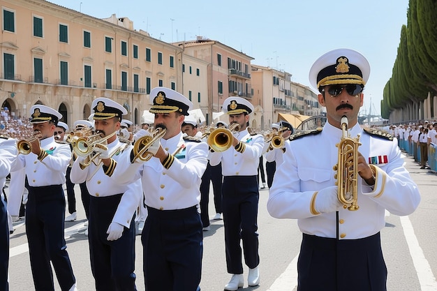 Photo the italian navy marching band plays during the parade