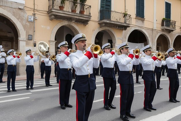 Photo the italian navy marching band plays during the parade