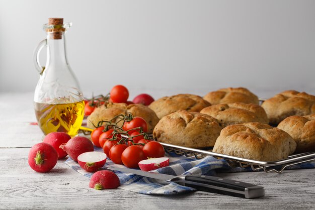 Italian olive bun with tomatos