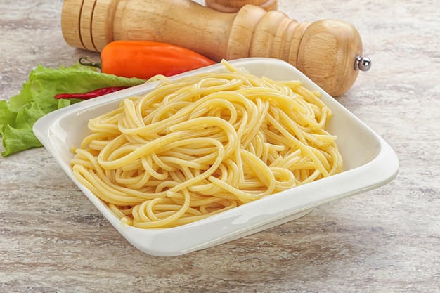 Italian pasta boiled spaghetti with olive oil