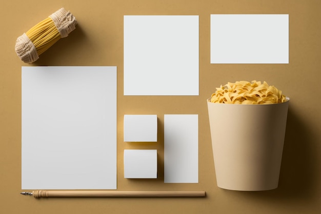 Foto mockup di branding e packaging della pasta italiana generazione ai