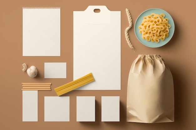 Foto mockup di branding e packaging della pasta italiana generazione ai